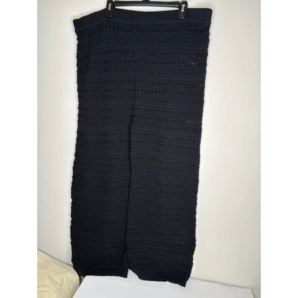 Boohoo Womens Size 24 Pants Black Knit Pull On Wide Leg Crochet Boho Hippie - Picture 4 of 10